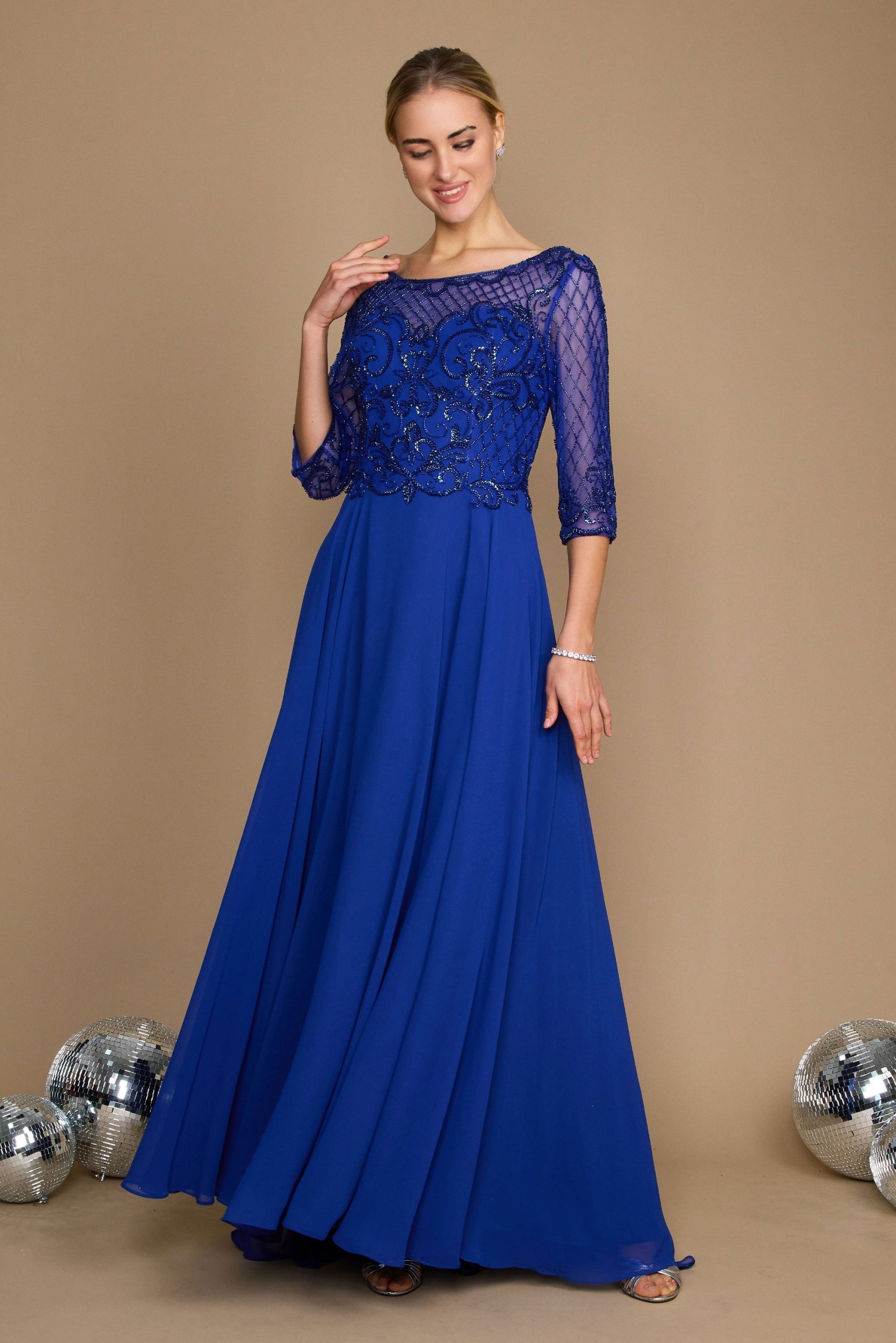 Long Sleeve Hand Beaded Mother of The Bride Dress